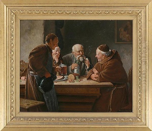 Monastic Tavern Scene Oil Painting by Eduard von Gruetzner