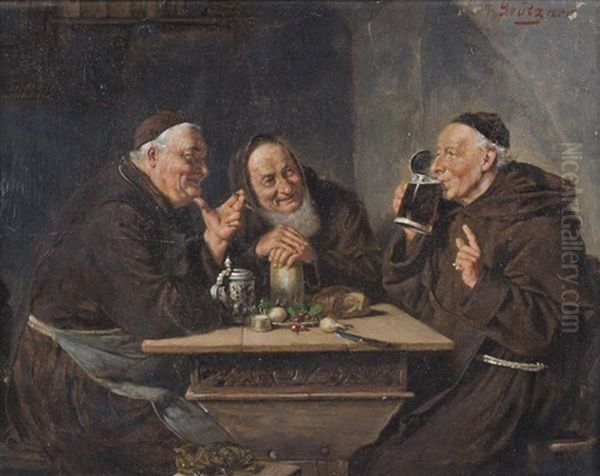 At The Monastery Oil Painting by Eduard von Gruetzner