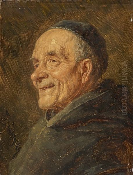 Lachelnder Monch Im Profil Oil Painting by Eduard von Gruetzner