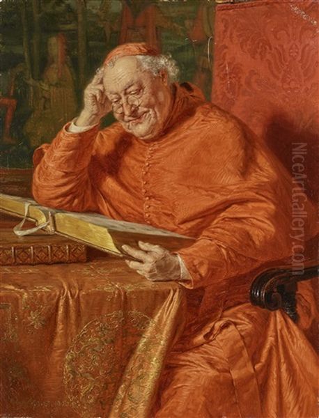 Cardinal With Large Tome Oil Painting by Eduard von Gruetzner