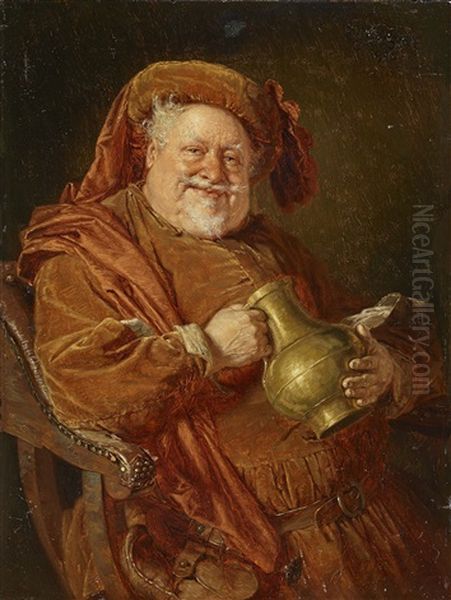 Falstaff With Jug Oil Painting by Eduard von Gruetzner