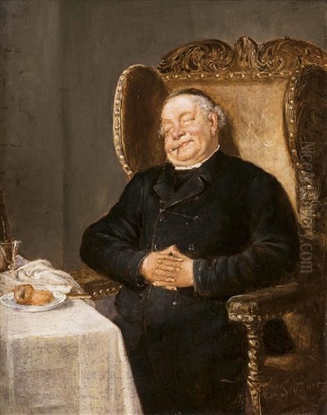 Nach Dem Essen Sollst Du Ruh'n Oil Painting by Eduard von Gruetzner