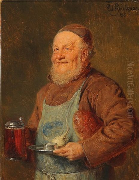 Smiling Monk With A Light Meal Oil Painting by Eduard von Gruetzner