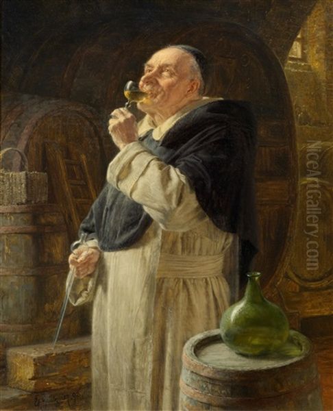 Dominikaner Bei Der Weinprobe Oil Painting by Eduard von Gruetzner