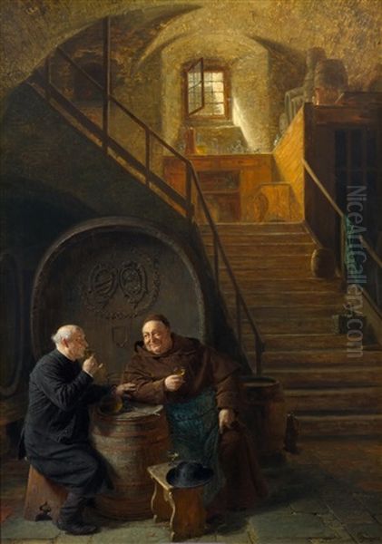 Besuch Im Weinkeller Oil Painting by Eduard von Gruetzner