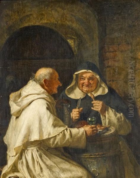 Monch Mit Kellermeister Oil Painting by Eduard von Gruetzner