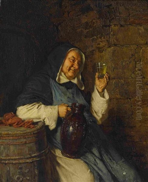 Dominikaner Bei Der Weinprobe Oil Painting by Eduard von Gruetzner