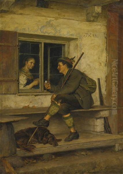 The Tyrolean Traveler Oil Painting by Eduard von Gruetzner