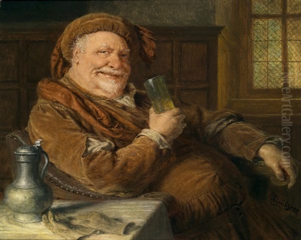 Falstaff Mit Zinnkanne Und Weinglas Oil Painting by Eduard von Gruetzner