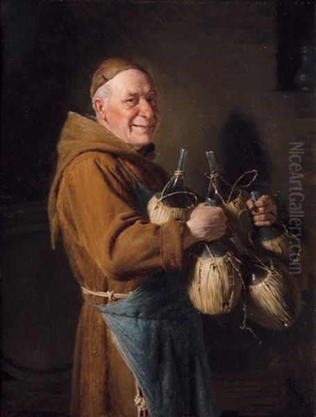 Monk With Flasks Oil Painting by Eduard von Gruetzner