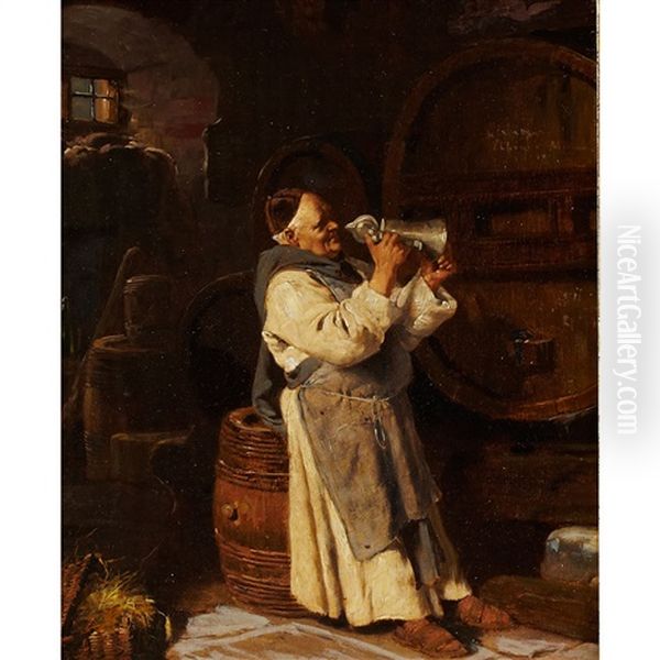 Monk Testing The Vintage Oil Painting by Eduard von Gruetzner