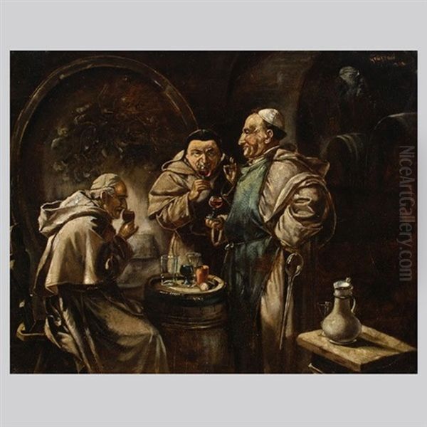 Wine Tasting In The Monastery Oil Painting by Eduard von Gruetzner