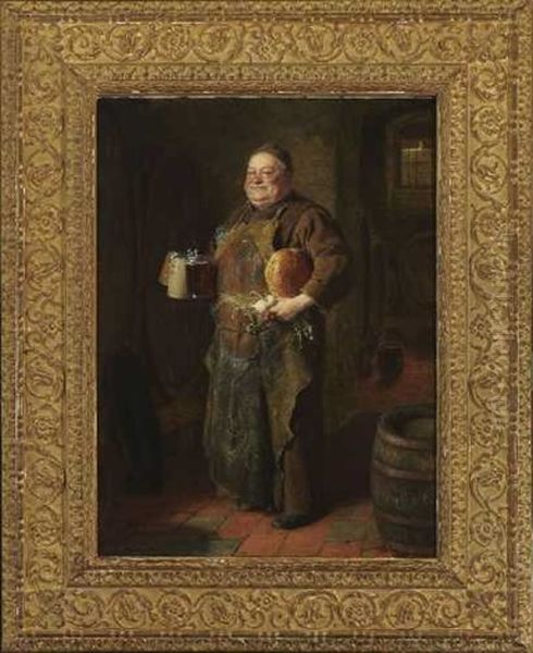 Bruder Schaffler Mit Bierkrugen Und Brotzeit Im Klosterkeller Oil Painting by Eduard von Gruetzner