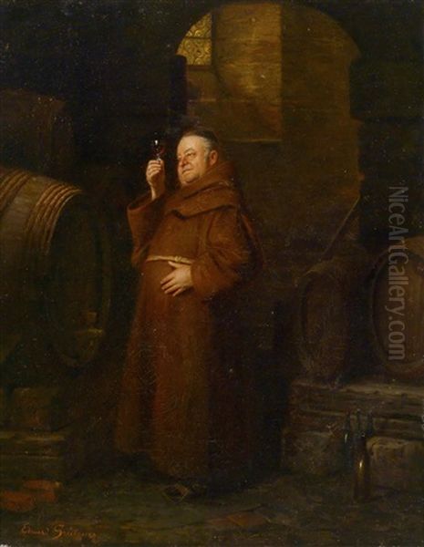 Monch Bei Der Weinprobe Oil Painting by Eduard von Gruetzner