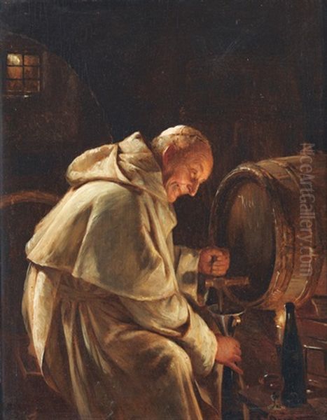 Monch Im Weinkeller Oil Painting by Eduard von Gruetzner