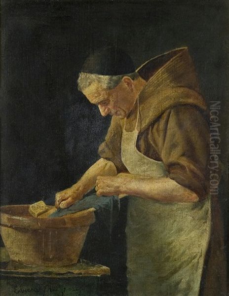 Monk At A Washing Trough Oil Painting by Eduard von Gruetzner