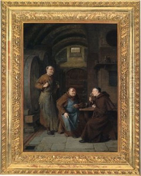 Die Klosterbruder Bei Der Weinprobe Bei Der Verkostung Oil Painting by Eduard von Gruetzner