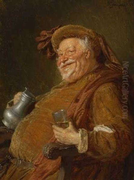 Falstaff Mit Groser Weinkanne Und Becher Oil Painting by Eduard von Gruetzner