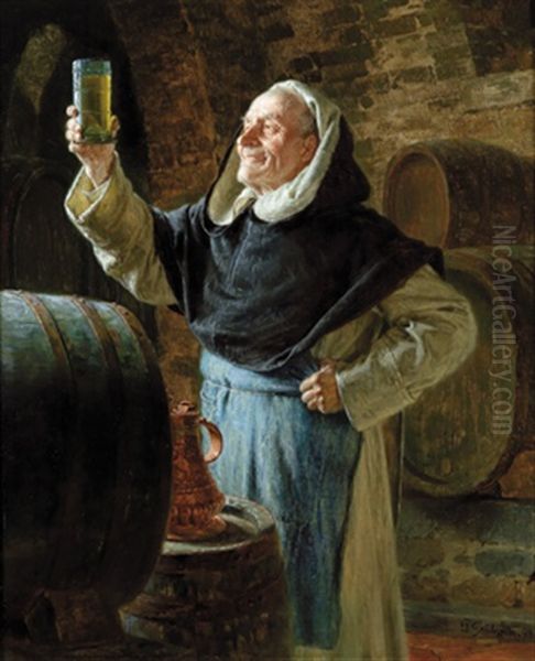 Prosit! Ein Klarer Wein Oil Painting by Eduard von Gruetzner