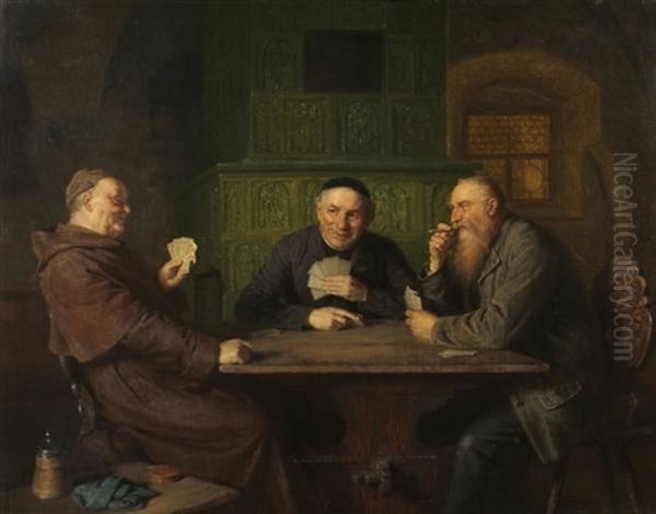 Men Playing Cards Oil Painting by Eduard von Gruetzner