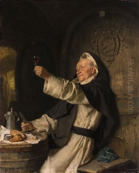 Zisterziensermonch Bei Der Brotzeit In Einem Weinkeller Oil Painting by Eduard von Gruetzner