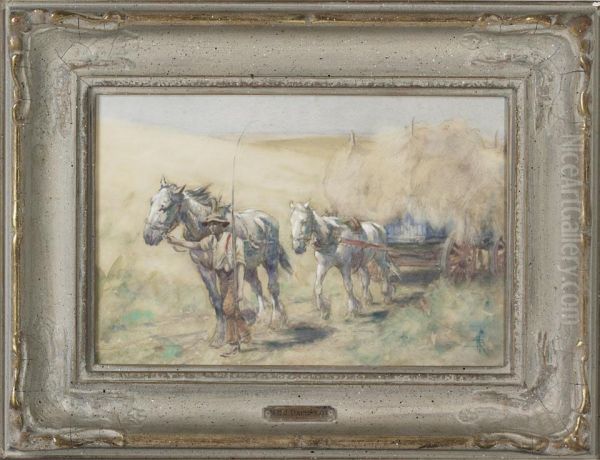 Harvest Among The Downs Oil Painting by Nathaniel Hughes John Baird