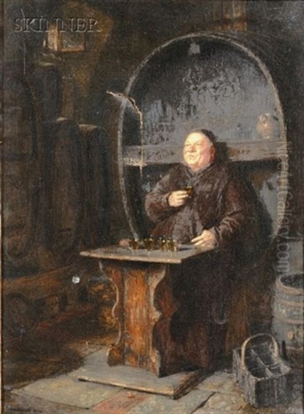 A Sour Vintage Oil Painting by Eduard von Gruetzner