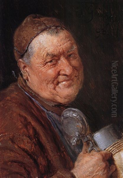 Monch Mit Bierkrug by Eduard von Gruetzner