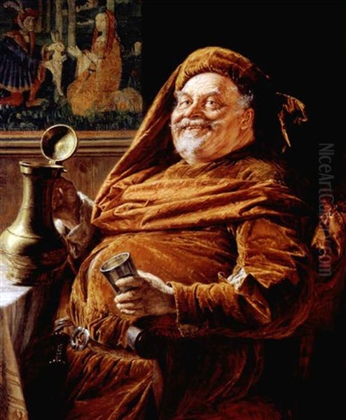 Falstaff Mit Grosser Weinkanne Und Becher Oil Painting by Eduard von Gruetzner