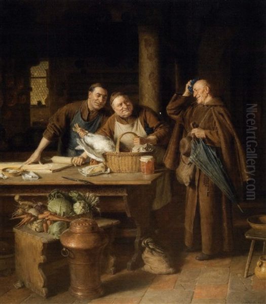 Les Moines Preparant Le Repas Oil Painting by Eduard von Gruetzner