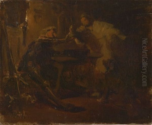 Richard Lowenherz Und Der Einsiedler (sketch) Oil Painting by Eduard von Gruetzner