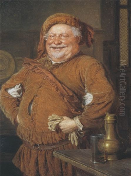 Falstaff Mit Handschuen Neben Zinnkanne Und Weinglas Oil Painting by Eduard von Gruetzner