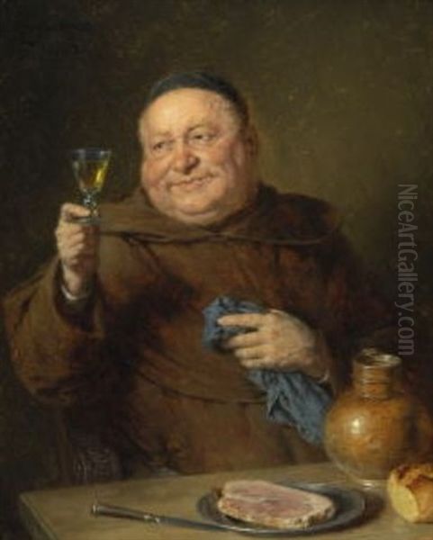 Monch Bei Der Brotzeit Oil Painting by Eduard von Gruetzner