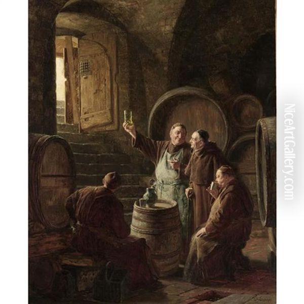 Tasting The Wine Oil Painting by Eduard von Gruetzner