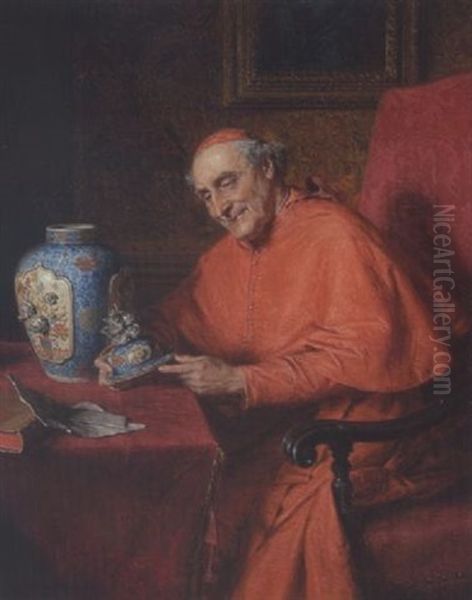 Kardinal Mit Porzellandeckelvase Oil Painting by Eduard von Gruetzner