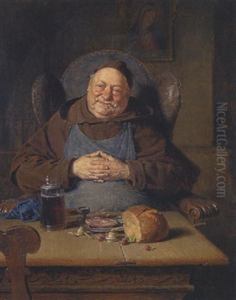 Nach Der Vesper Geniest Ein Monch Im Lehnstuhl Seine Zigarre Oil Painting by Eduard von Gruetzner