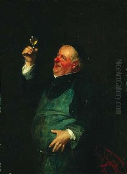 Bruder Monch Beim Fruhschoppen. Der Kellermeister Halt Prufend Sein Glas Gegen Das Licht Oil Painting by Eduard von Gruetzner