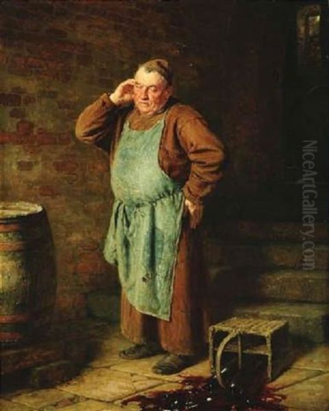 Ein Kleines Misgeschick. Ein Franziskanermonch Hat Einen Korb Mit Weinflaschen Umgeworfen Oil Painting by Eduard von Gruetzner