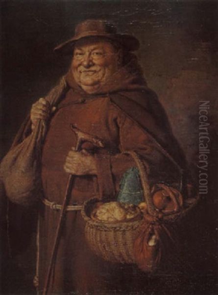 Lachelnder Monch Mit Korb Oil Painting by Eduard von Gruetzner