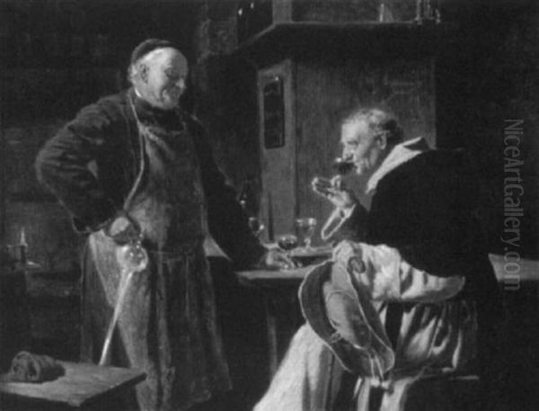 Two Monks In A Wine Cellar by Eduard von Gruetzner