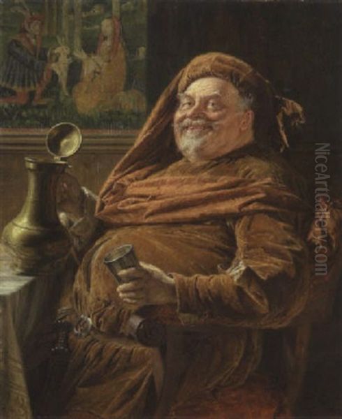 Falstaff Mit Grosser Weinkanne Und Becher Oil Painting by Eduard von Gruetzner