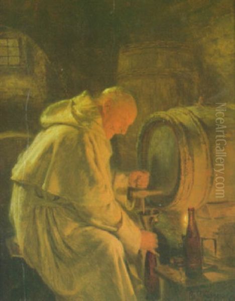 Monch Im Weinkeller Oil Painting by Eduard von Gruetzner