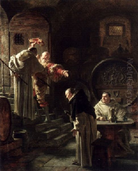 Falstaffs Abschied Im Klosterkeller Oil Painting by Eduard von Gruetzner