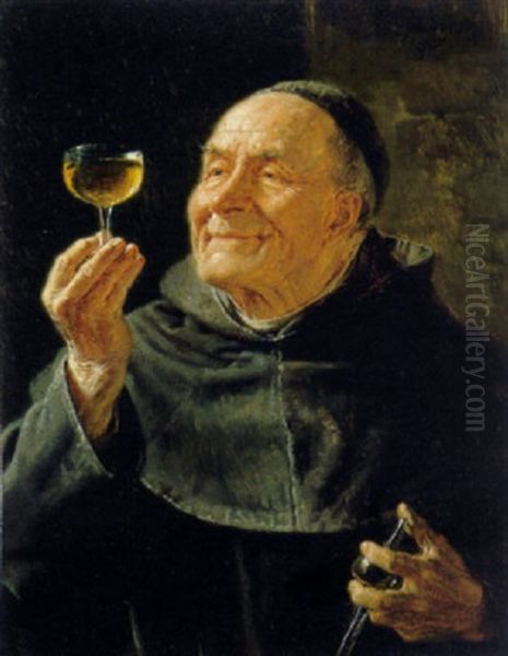 A Good Drink Oil Painting by Eduard von Gruetzner