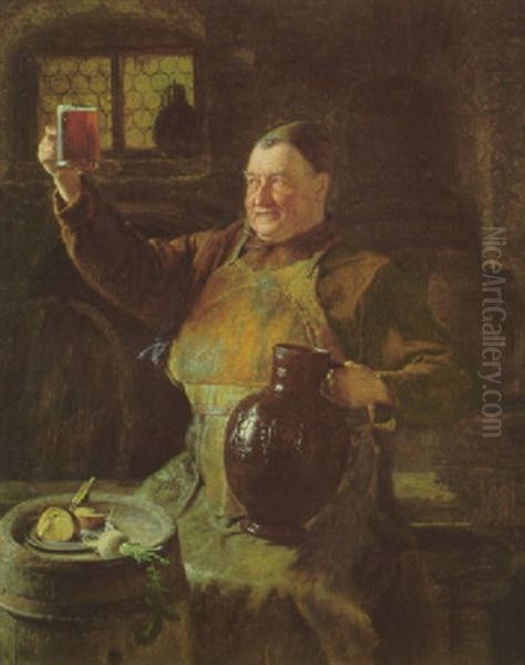 Braumeister Bei Der Brotzeit Im Klosterkeller Oil Painting by Eduard von Gruetzner