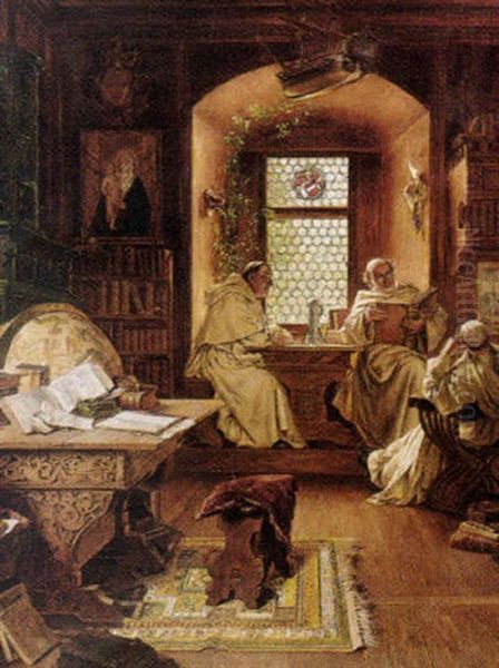 Monks In Their Study Oil Painting by Eduard von Gruetzner