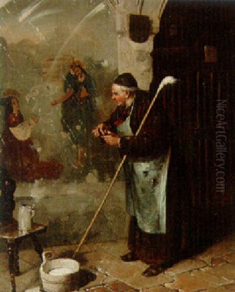 A Monk At Work Oil Painting by Eduard von Gruetzner