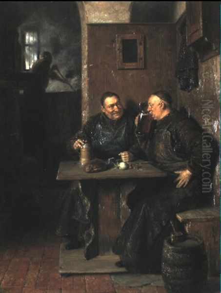 Monche Bei Der Brotzeit Oil Painting by Eduard von Gruetzner