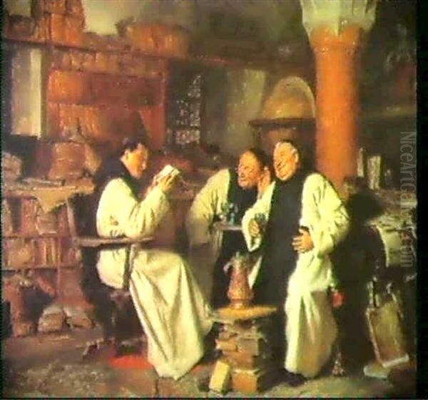 Monche In Der Klosterbibliothek. Oil Painting by Eduard von Gruetzner