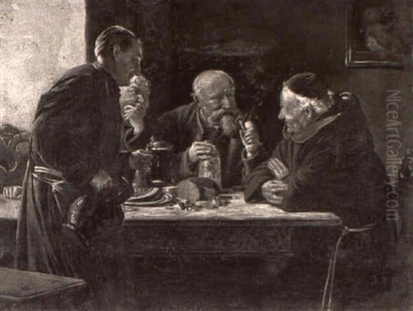 After Dinner Conversation Oil Painting by Eduard von Gruetzner